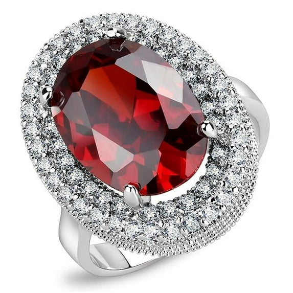 Women Rhodium Brass Ring with AAA Grade CZ in Garnet - Size 7