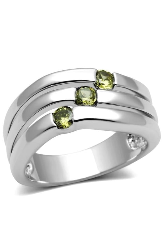 Women Rhodium Brass Ring with AAA Grade CZ in Olivine - Size 10