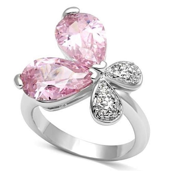 Women Rhodium Brass Ring with AAA Grade CZ in Rose - Size 8