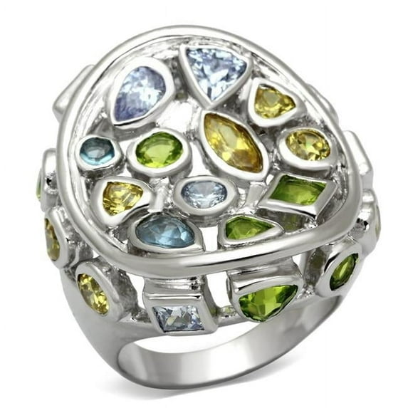 Women Rhodium Brass Ring with Assorted in Multi Color - Size 5