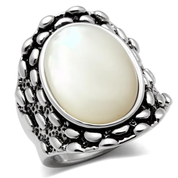 Women Rhodium Brass Ring with Precious Stone in White - Size 9