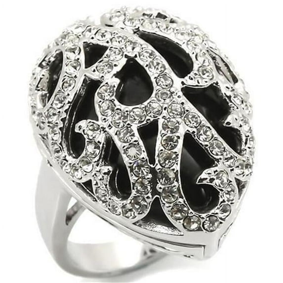 Women Rhodium Brass Ring with Semi-Precious in Jet - Size 10