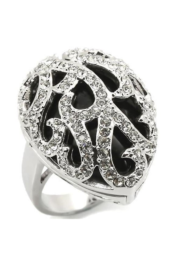 Women Rhodium Brass Ring with Semi-Precious in Jet - Size 7