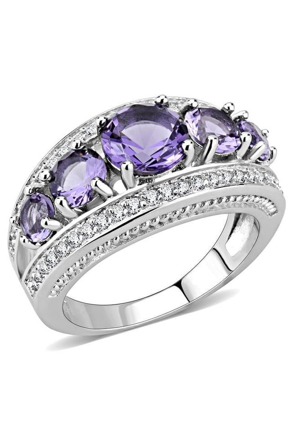 Women Rhodium Brass Ring with Synthetic in Amethyst - Size 9