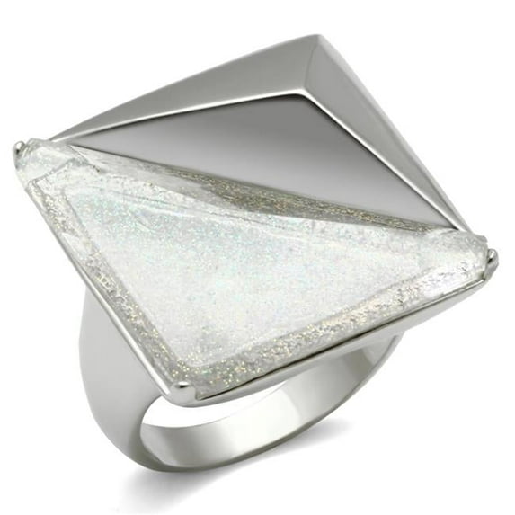 Women Rhodium Brass Ring with Synthetic in Aurora Borealis Rainbow Effect - Size 9