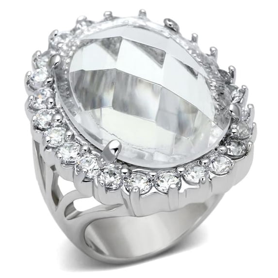 Women Rhodium Brass Ring with Synthetic in Clear - Size 5