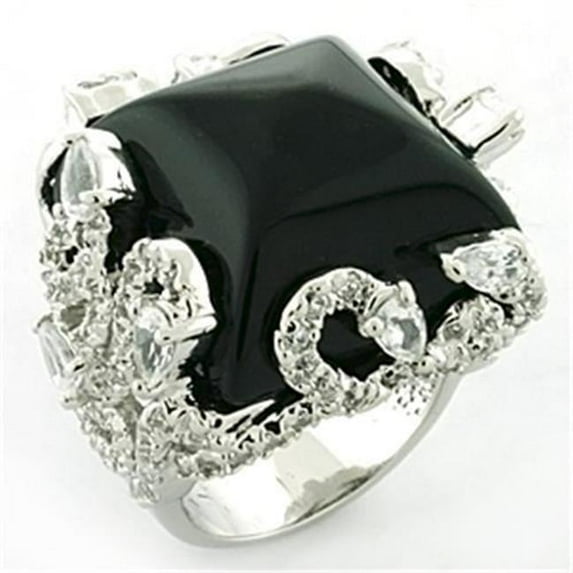 Women Rhodium Brass Ring with Synthetic in Jet - Size 8