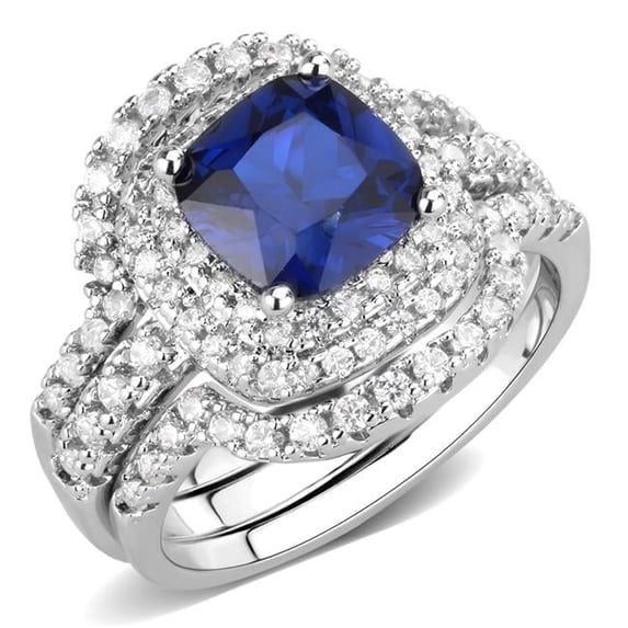Women Rhodium Brass Ring with Synthetic in London Blue - Size 5