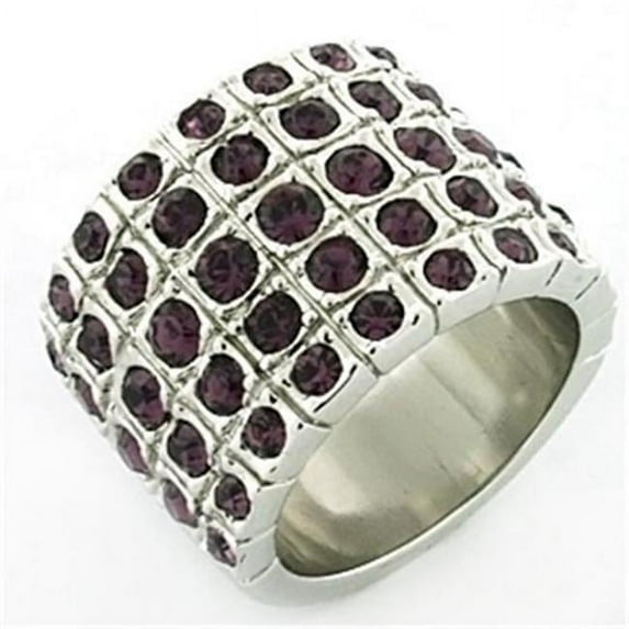 Women Rhodium Brass Ring with Top Grade Crystal in Amethyst - Size 6