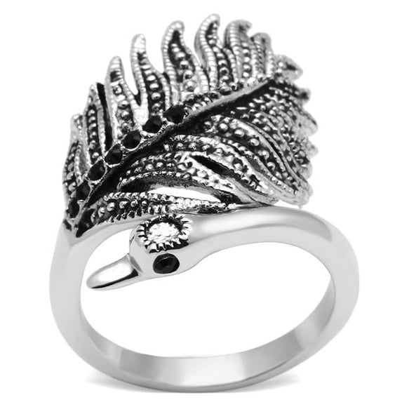 Women Rhodium Brass Ring with Top Grade Crystal in Black Diamond - Size 8
