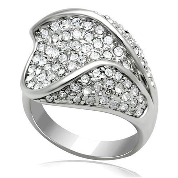 Women Rhodium Brass Ring with Top Grade Crystal in Clear - Size 8