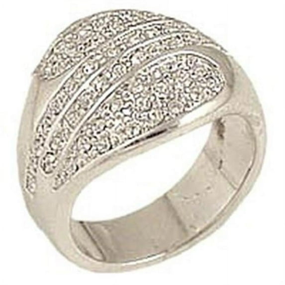 Women Rhodium Brass Ring with Top Grade Crystal in Clear - Size 8