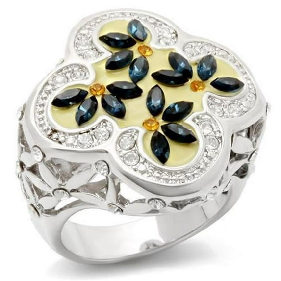 Women Rhodium Brass Ring with Top Grade Crystal in Multi Color - Size 7