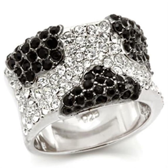Women Rhodium & Ruthenium 925 Sterling Silver Ring with Top Grade Crystal in Jet - Size 8