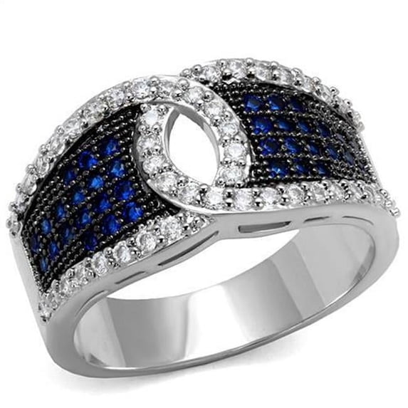 Women Rhodium & Ruthenium Brass Ring with AAA Grade CZ in London Blue - Size 7