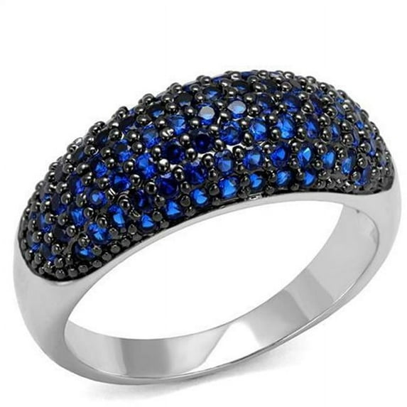 Women Rhodium & Ruthenium Brass Ring with AAA Grade CZ in London Blue - Size 9