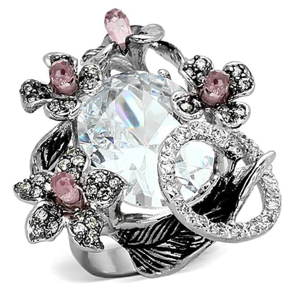 Women Rhodium & Ruthenium Brass Ring with AAA Grade CZ in Multi Color - Size 8