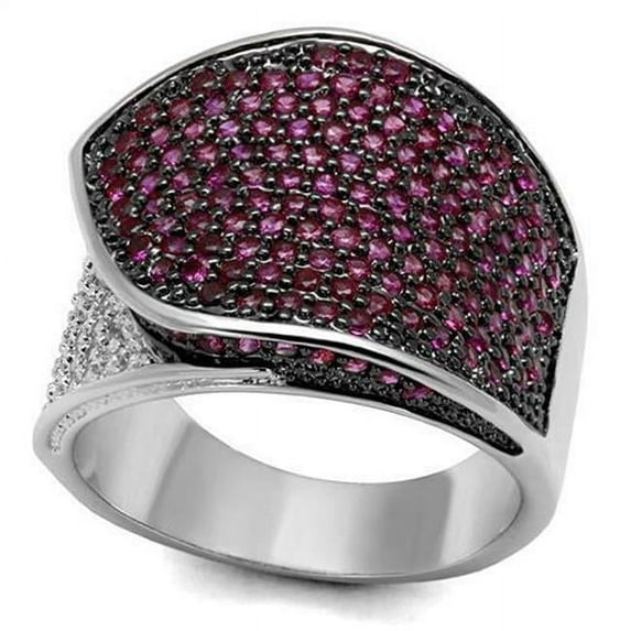 Women Rhodium & Ruthenium Brass Ring with AAA Grade CZ in Ruby - Size 6