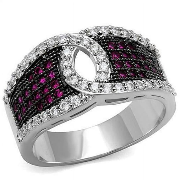 Women Rhodium & Ruthenium Brass Ring with AAA Grade CZ in Ruby - Size 8