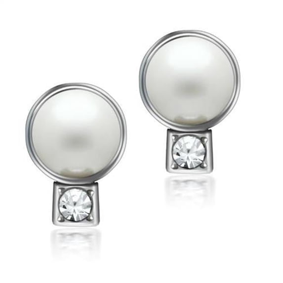 Women Rhodium White Metal Earrings with Synthetic in White