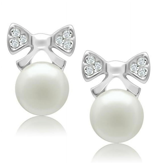 Women Rhodium White Metal Earrings with Synthetic in White
