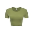 thumbnail image 1 of Women Rib Casual Slim Fit Short Sleeve Crew Neck Basic Crop T Shirt Top, 1 of 5
