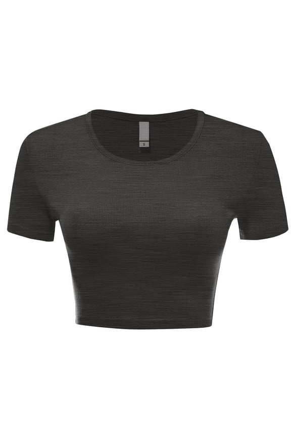 Women Rib Casual Slim Fit Short Sleeve Crew Neck Basic Crop T Shirt Top