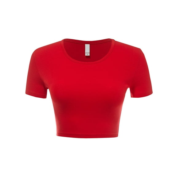 Women Rib Casual Slim Fit Short Sleeve Crew Neck Basic Crop T Shirt Top