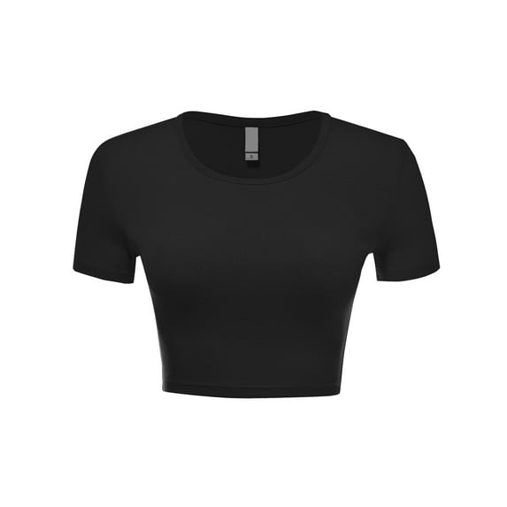 Women Rib Casual Slim Fit Short Sleeve Crew Neck Basic Crop T Shirt Top