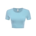 thumbnail image 1 of Women Rib Casual Slim Fit Short Sleeve Crew Neck Basic Crop T Shirt Top, 1 of 5
