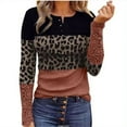 thumbnail image 1 of Women Rib Knit Lace Trim Long Sleeve Top Crewneck Button Down Leopard T-Shirts, 1 of 10