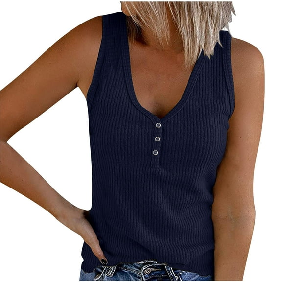 Women Rib Tank Top Button Down Vest Trendy Sleeveless Knitwear Racerback Basic Tanks Camisole Summer