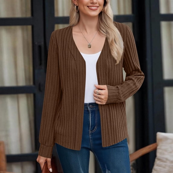 Women Ribbed Cardigan Sweaters Versatile Long-Sleeve Open Front Knitted Solid Color Fall Winter Oversized Chunky Warm Trendy Casual Cozy Cute Outerwear