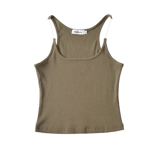 Women Ribbed Invisible Strap Tank Top Cropped Camis