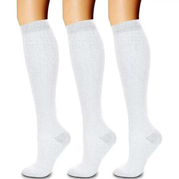 Women Ribbed Knee High Compression Socks, Comfort Stretch Leg Support Socks for Pregnancy, Nurses, Flying, Sports White S/M(S/M)
