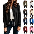 thumbnail image 1 of Women Ribbed Knit Cardigan Jacket Vertical Rib Knit Zip Cardigan Long Sleeve Crew Neck Cropped Knit Sweater Jacket S, 1 of 9