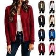 thumbnail image 1 of Women Ribbed Knit Cardigan Jacket Vertical Rib Knit Zip Cardigan Long Sleeve Crew Neck Cropped Knit Sweater Jacket S, 1 of 9