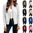 thumbnail image 1 of Women Ribbed Knit Cardigan Jacket Vertical Rib Knit Zip Cardigan Long Sleeve Crew Neck Cropped Knit Sweater Jacket S, 1 of 9