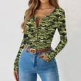thumbnail image 1 of Women Ribbed Knit Henley Tops Casual Long Sleeve V Neck Camo Shirt Slim Fit Pullover T-Shirts, 1 of 6
