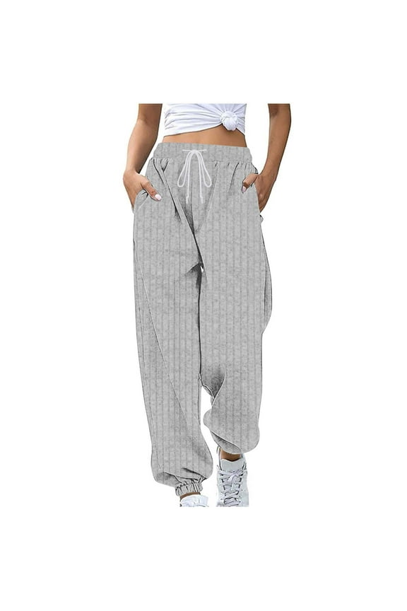 Women Ribbed Knit Joggers Fall Winter Workout Sweatpants High Waisted Casual Warm Lounge Athletic Pants Drawstring Elastic Waist with Pockets Comfortable Tapered Leg Trousers Cold Weather Essentials
