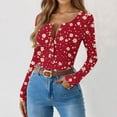 thumbnail image 1 of Women Ribbed Knit Long Sleeve Henley Shirts Button V Neck Floral Print Slim Fit Tunic Blouse Knitted Tops, 1 of 6
