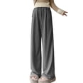 thumbnail image 1 of Women Ribbed Knit Pants Elastic Waist Tie Front Wide Leg Sweat Pants Drawstring Straight Leg Pants with Pockets, 1 of 4