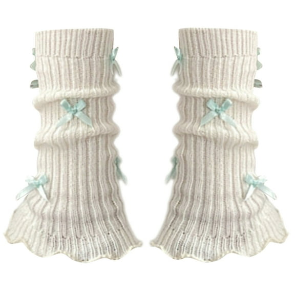 Women Ribbed Knit Ruffled Leg Warmer Sweet Bowknot Stretch Leg Cover Boot Socks
