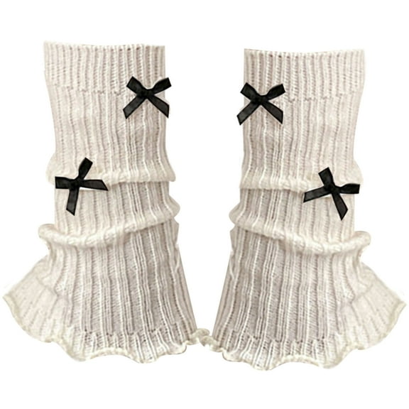 Women Ribbed Knit Ruffled Leg Warmer Sweet Bowknot Stretch Leg Cover Boot Socks