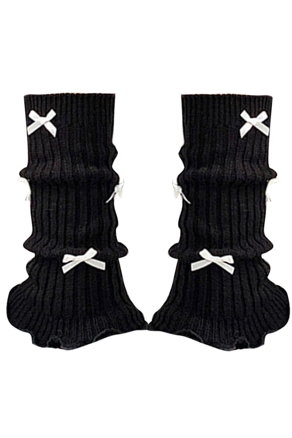 Women Ribbed Knit Ruffled Leg Warmer Sweet Bowknot Stretch Leg Cover Boot Socks
