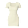 thumbnail image 1 of Women Ribbed Seamless Bodycon Mini Dress Square Neck Short Sleeve High Stretch Slim Fit Club Party Pencil Dress White L, 1 of 4