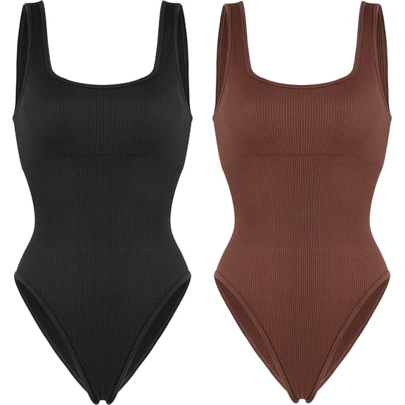 Women Ribbed Sexy Bodysuit Sleeveless Square Neck Padded Tank Top