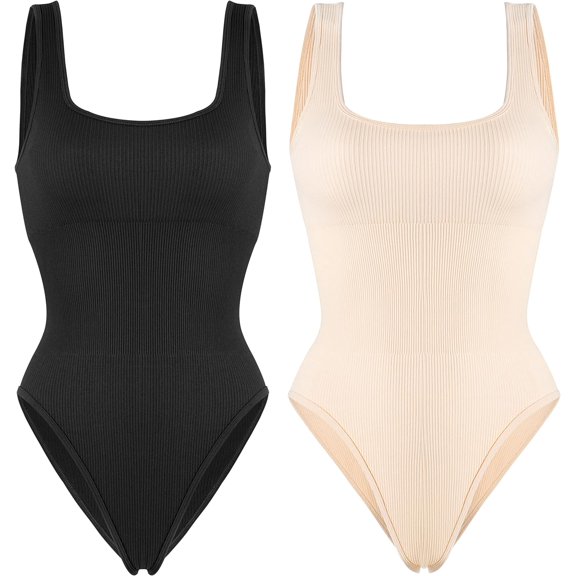 Women Ribbed Sexy Bodysuit Sleeveless Square Neck Padded Tank Top