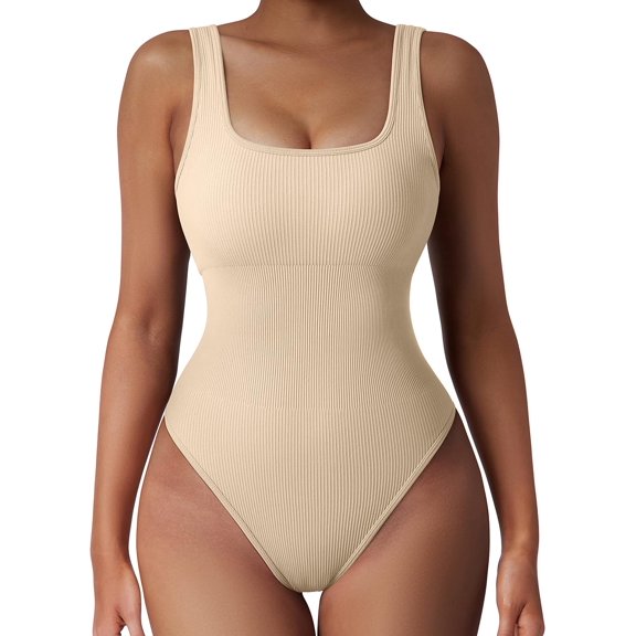 Women Ribbed Sexy Bodysuit Sleeveless Square Neck Padded Tank Top