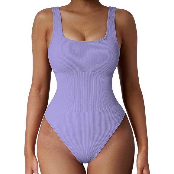 Women Ribbed Sexy Bodysuit Sleeveless Square Neck Padded Tank Top